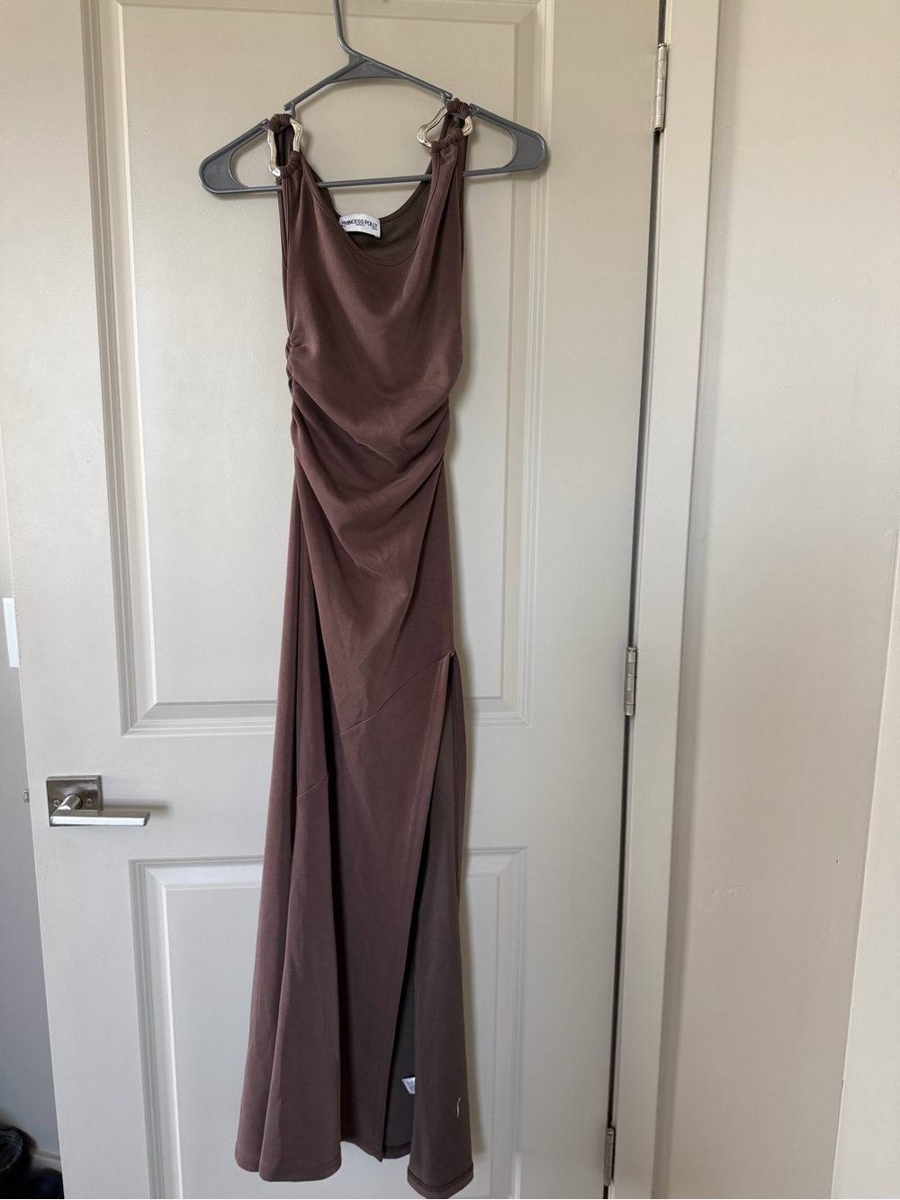 Princess Polly Brown Knotted Shoulder Ruched Maxi Dress